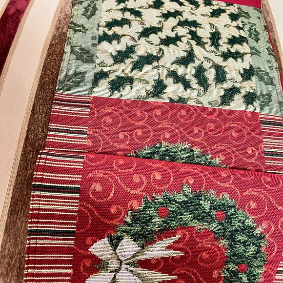 PRELOVED TWO CHRISTMAS HOLIDAY SEASON NEEDLEPOINT TABLE RUNNERS WITH FULLY LINED - Picture 8 of 17